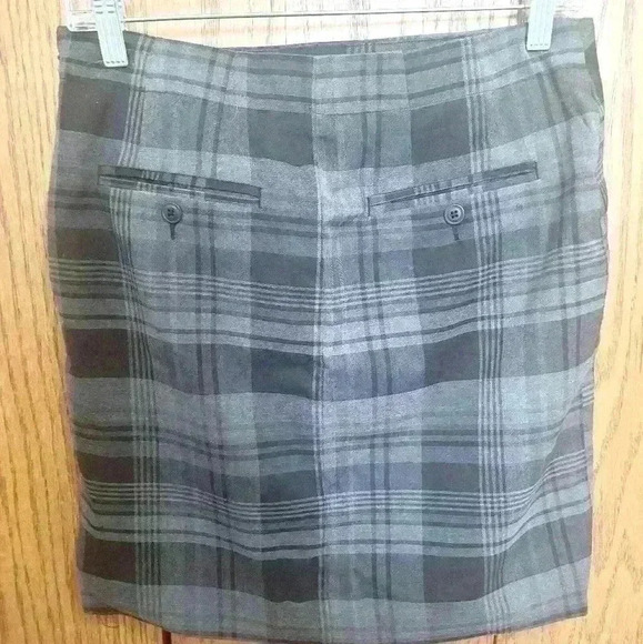 Gap Stretch Gray Black Plaid Side Zip Skirt Womens Size 4 full lined - Picture 2 of 9
